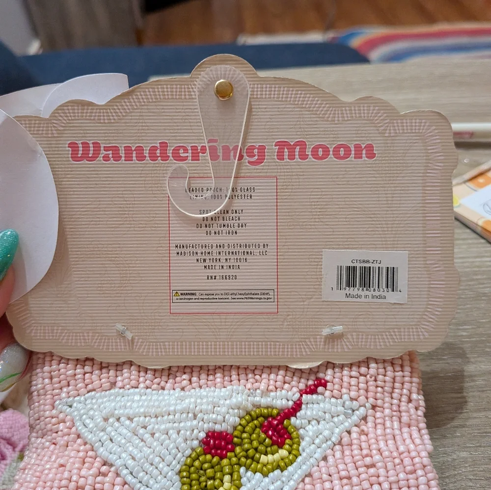 Olive Beaded Pouch With Martini Back - Picture 4 of 5